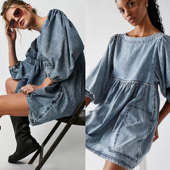 Free People Dresses & Skirts - Free People Get Obsessed Mini Dress Denim Western Rodeo Preppy Womens XS